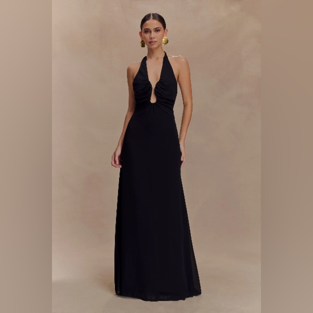 NWT Meshki Malakhai Chiffon Halter Maxi Dress - Black